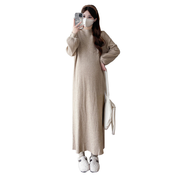 Φόρεμα εγκύων για φθινοπωρινό-χειμερινό, μακριά μανίκια, πλεκτό ύφασμα, σιλουέτα γοργόνας, μακριά φούστα