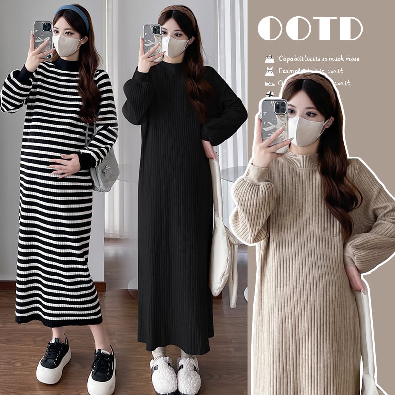 Φόρεμα εγκύων για φθινοπωρινό-χειμερινό, μακριά μανίκια, πλεκτό ύφασμα, σιλουέτα γοργόνας, μακριά φούστα