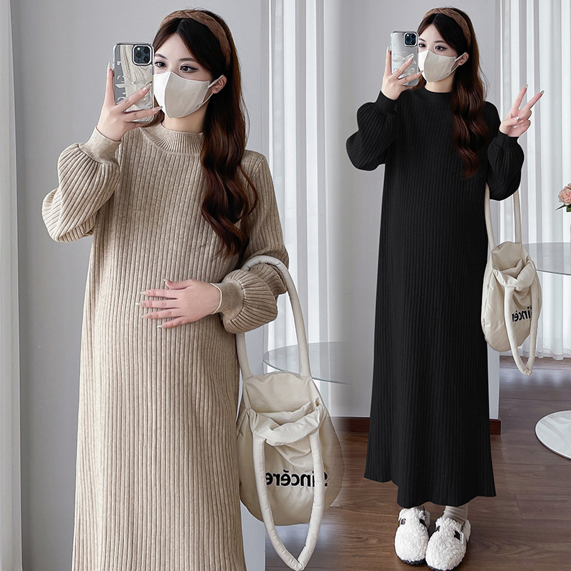 Φόρεμα εγκύων για φθινοπωρινό-χειμερινό, μακριά μανίκια, πλεκτό ύφασμα, σιλουέτα γοργόνας, μακριά φούστα