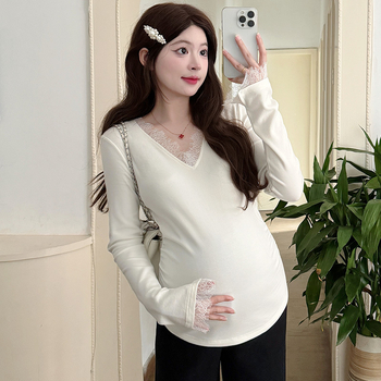 Trudnički osnovni top s V-izrezom, dugi rukav, poliester, glavni sastav tkanine 30-50%