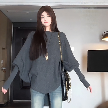 Nėščiųjų megztinis su gobtuvu, batwing rankovėmis, laisvas kirpimas, rudens–žiemos sezonas, vienos spalvos