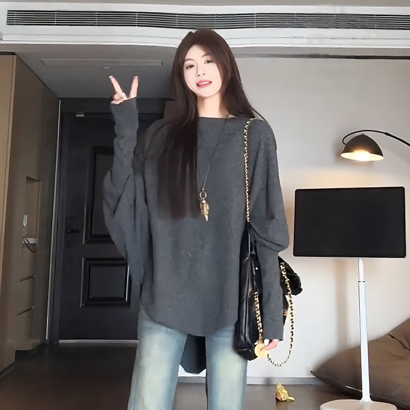 Nėščiųjų megztinis su gobtuvu, batwing rankovėmis, laisvas kirpimas, rudens–žiemos sezonas, vienos spalvos