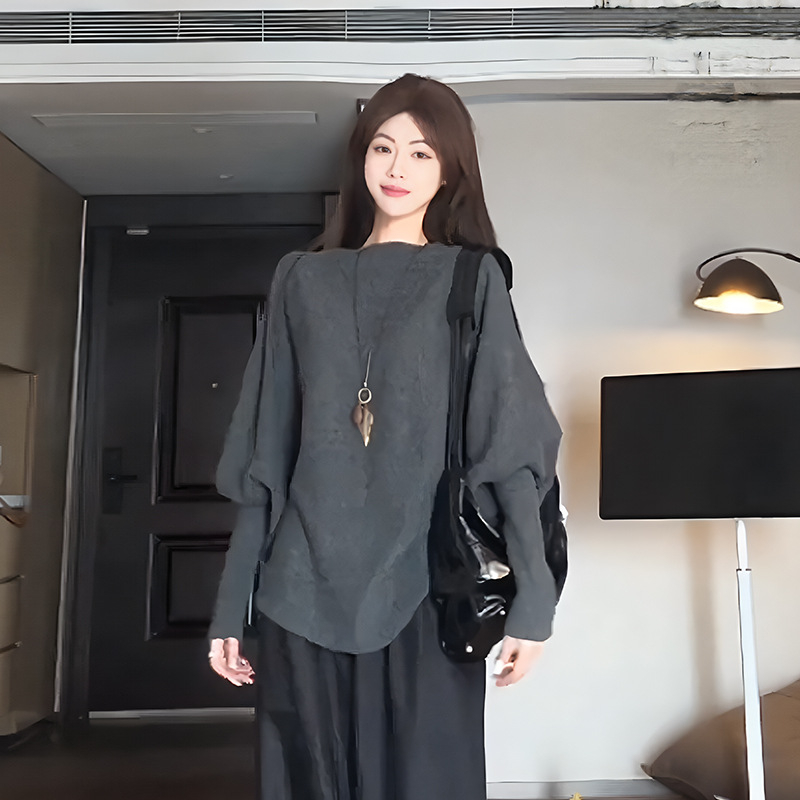 Nėščiųjų megztinis su gobtuvu, batwing rankovėmis, laisvas kirpimas, rudens–žiemos sezonas, vienos spalvos