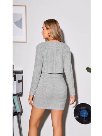 Σετ ρούχων εγκύου: πλεκτό φόρεμα με τιράντες και ζακέτα μακριάς μανίκας, μονόχρωμο πολυεστέρι