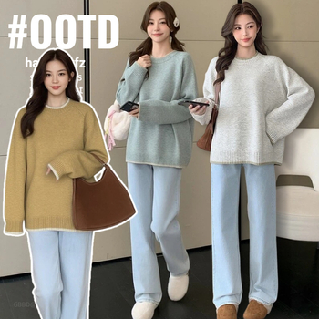 Trudnički vuneni džemper za jesen-zimu, okrugli izrez, dugi rukav, udoban kroj, 50–70% vuna