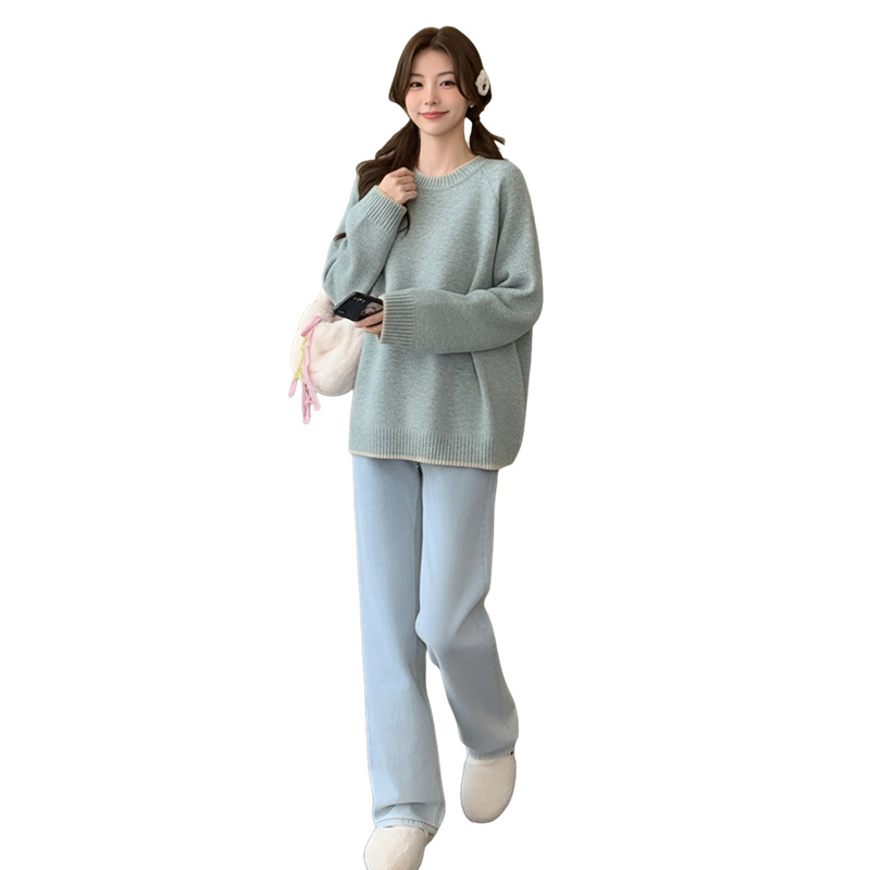 Trudnički vuneni džemper za jesen-zimu, okrugli izrez, dugi rukav, udoban kroj, 50–70% vuna