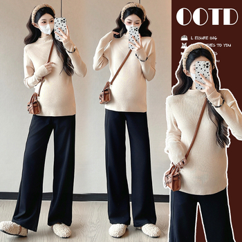 Trudnički pleteni top, korejski stil, polugornji ovratnik, dugi rukavi, srednja duljina; viskozni vlakno 30-50%