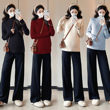 Trudnički pleteni top, korejski stil, polugornji ovratnik, dugi rukavi, srednja duljina; viskozni vlakno 30-50%