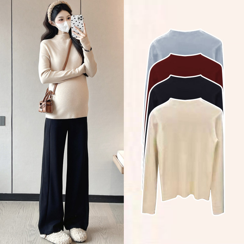Trudnički pleteni top, korejski stil, polugornji ovratnik, dugi rukavi, srednja duljina; viskozni vlakno 30-50%