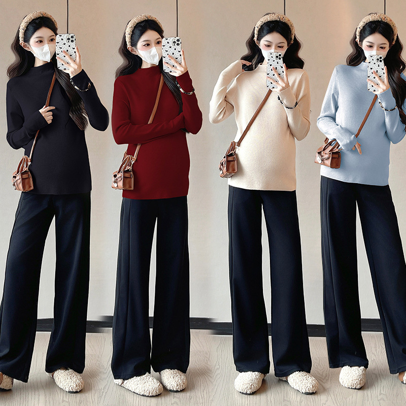 Trudnički pleteni top, korejski stil, polugornji ovratnik, dugi rukavi, srednja duljina; viskozni vlakno 30-50%