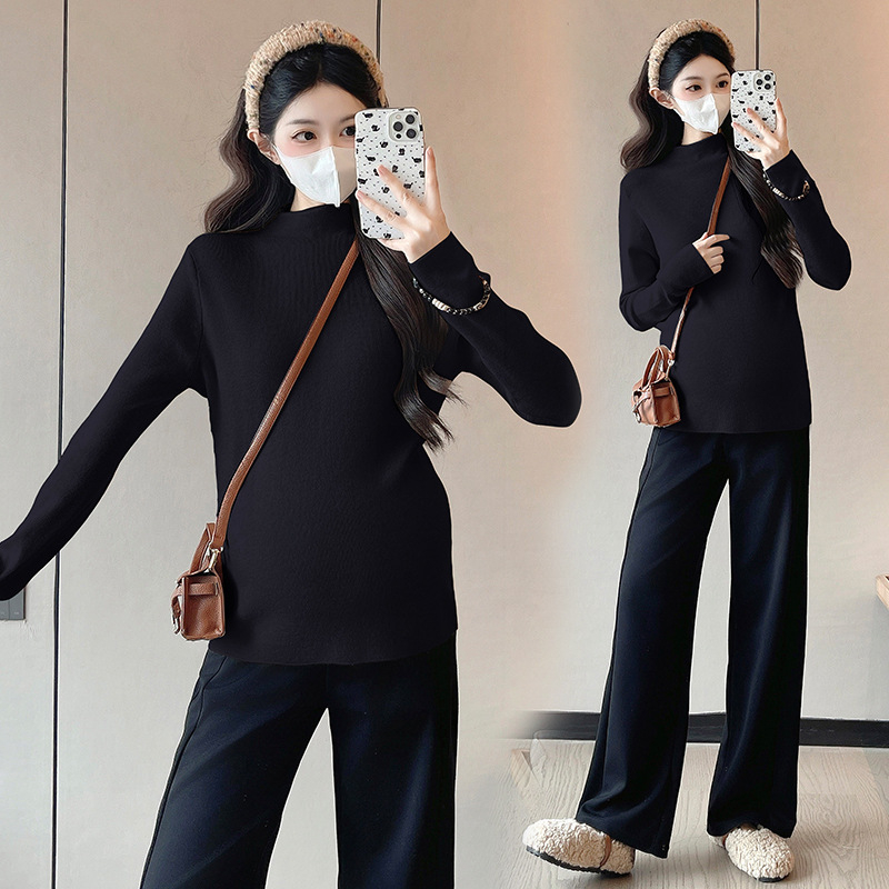 Trudnički pleteni top, korejski stil, polugornji ovratnik, dugi rukavi, srednja duljina; viskozni vlakno 30-50%