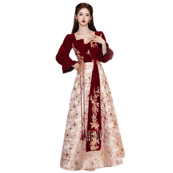 Rochie de mireasă cu mâneci lungi, croială în A, talie înaltă, fustă lungă, toamnă 2025