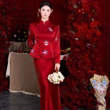 Rochie de mireasă cu siluetă coadă de pește, talie înaltă, mâneci lungi, fustă lungă — lansare toamnă 2025