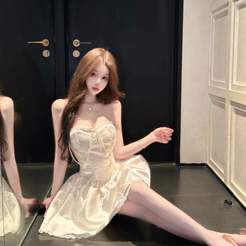 Haljina bez rukava u stilu princeze, francuskog stila puffana suknja, visok struk, A-linijska mini haljina, bez rukava, ovratnik s jednom crtom