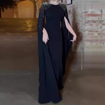 Rochie de seară cu paiete, mâneci lungi, tren lung, material spandex (paiete, mâneci lungi, tren lung, spandex, toamnă 2024)