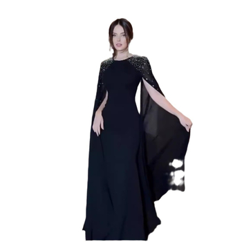 Rochie de seară cu paiete, mâneci lungi, tren lung, material spandex (paiete, mâneci lungi, tren lung, spandex, toamnă 2024)