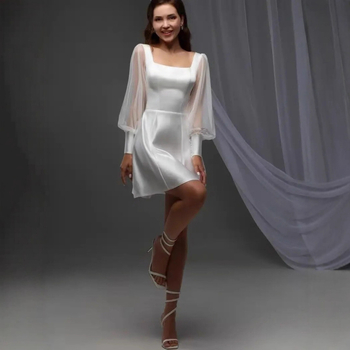 Rochie de mireasă în linie A, talie înaltă, fără mâneci, țesătură poliester 80–90%, toamna 2025