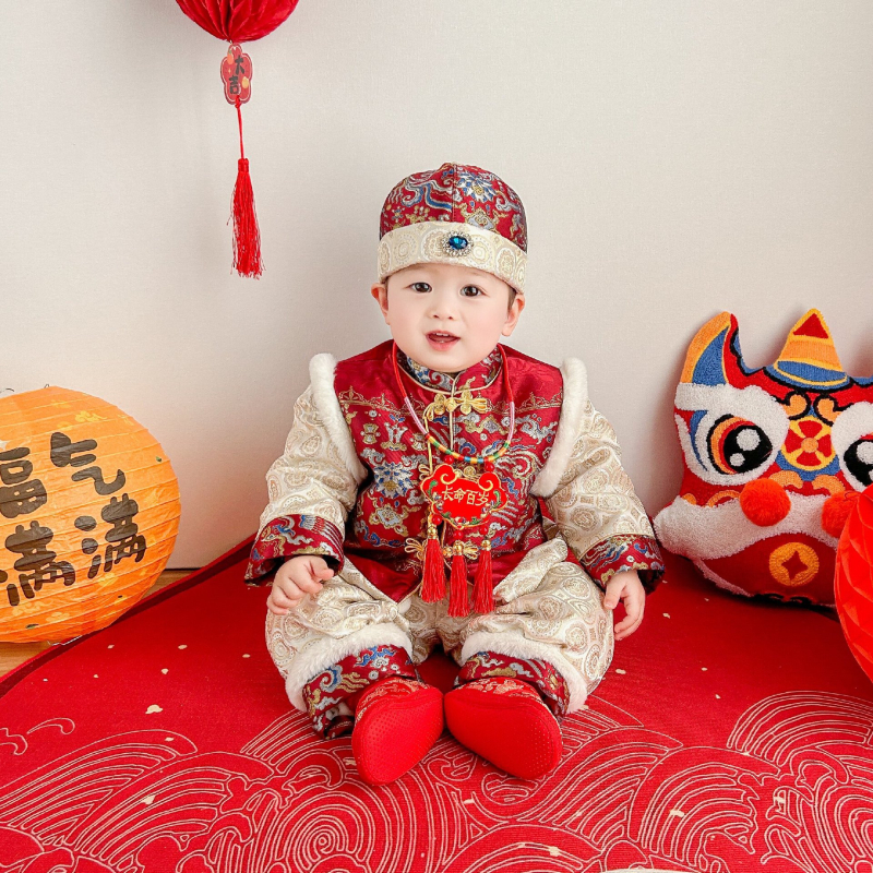 Kínai Tang öltöny gyerekeknek - Viskóz 65% - Brokád jacquard - Poliészter bélés - 1–3 éveseknek