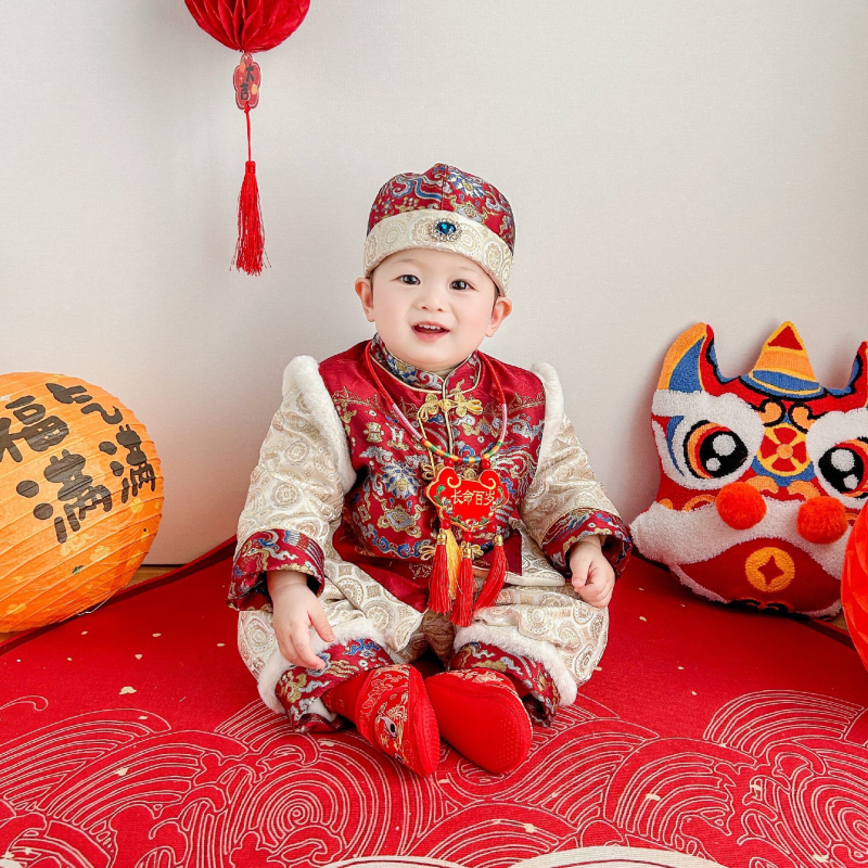 Kínai Tang öltöny gyerekeknek - Viskóz 65% - Brokád jacquard - Poliészter bélés - 1–3 éveseknek