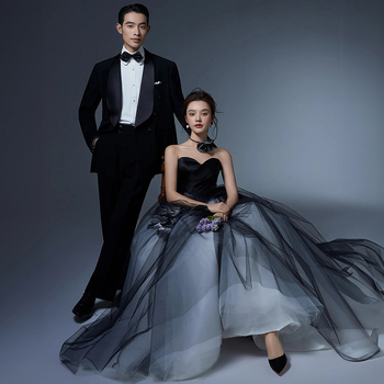 Rochie de mireasă fără bretele, cu fustă tutu și strat de plasă, în stil Mori, poliester, primăvara 2024