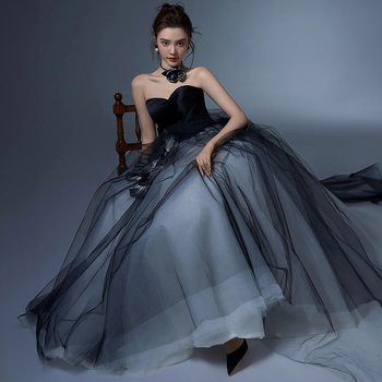 Rochie de mireasă fără bretele, cu fustă tutu și strat de plasă, în stil Mori, poliester, primăvara 2024