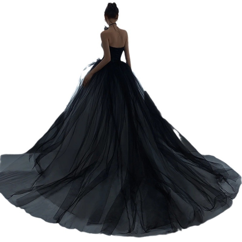 Rochie de mireasă fără bretele, cu fustă tutu și strat de plasă, în stil Mori, poliester, primăvara 2024