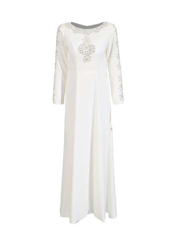 Rochie de seară A-line cu decolteu rotund, inserții de cristal, talie la mijloc, material bumbac-poliester