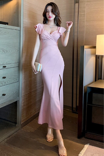 Ling Qi Er uska haljina s visokim strukom i naramenicama, jednostavna poliester tkanina, kratka suknja, šivanje collage