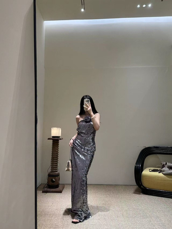 Poliesterska haljina s halterom, duga, visok pas, bez rukava