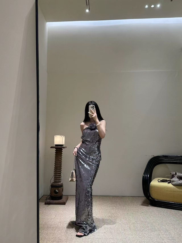 Poliesterska haljina s halterom, duga, visok pas, bez rukava