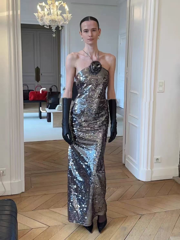 Poliesterska haljina s halterom, duga, visok pas, bez rukava