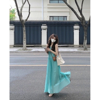 Haljina s trakama, duga, bez rukava, poliester, slobodan struk