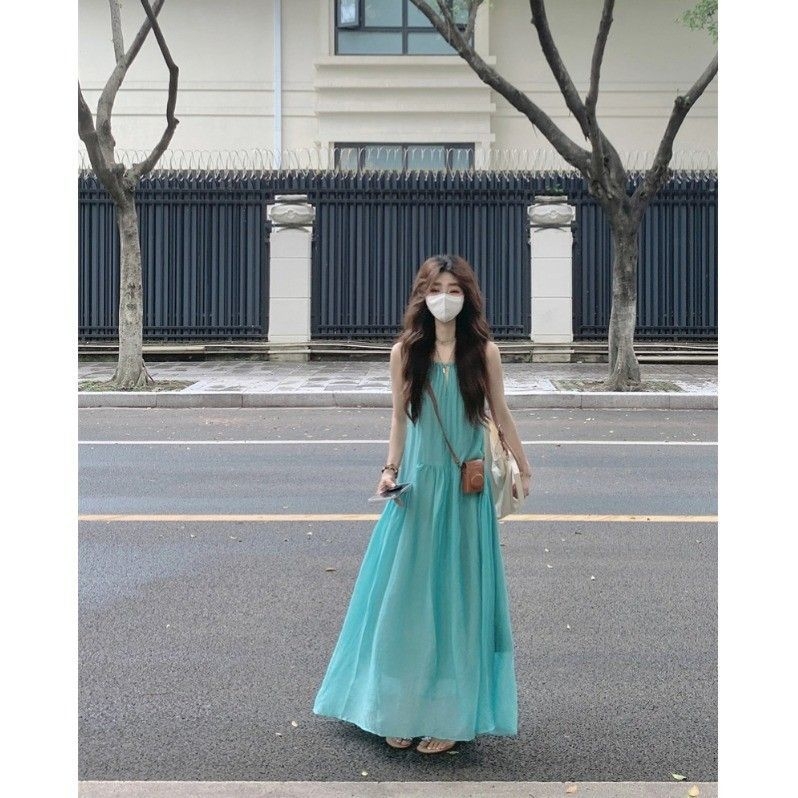 Haljina s trakama, duga, bez rukava, poliester, slobodan struk