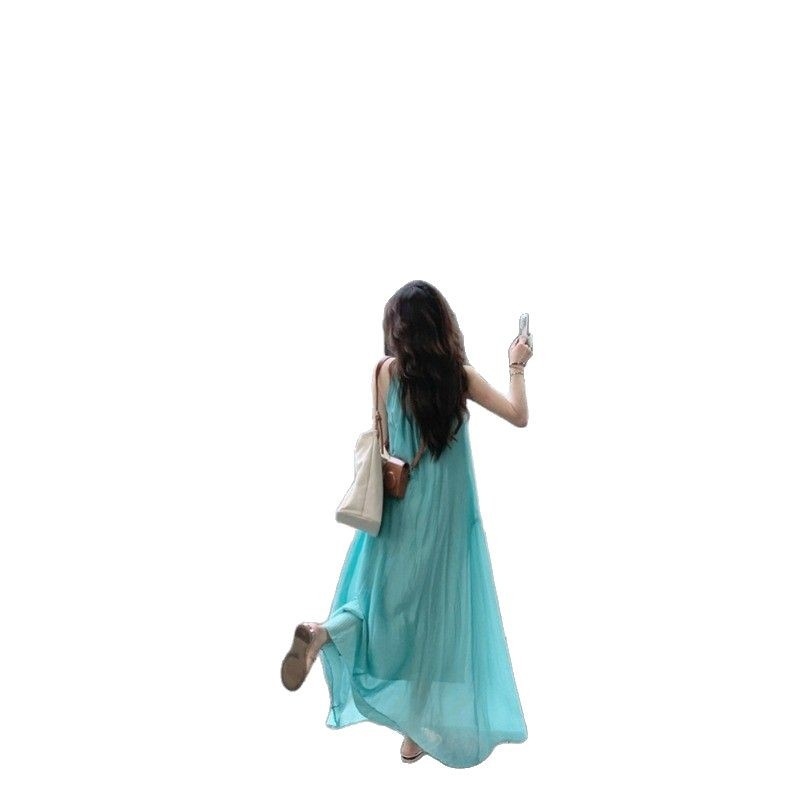 Haljina s trakama, duga, bez rukava, poliester, slobodan struk