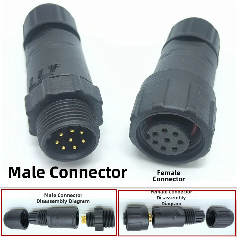 M14 водоустойчив авиационен конектор — щепсел и гнездо, 2–8 полюса, 220V, AC/DC интерфейс, медни контакти