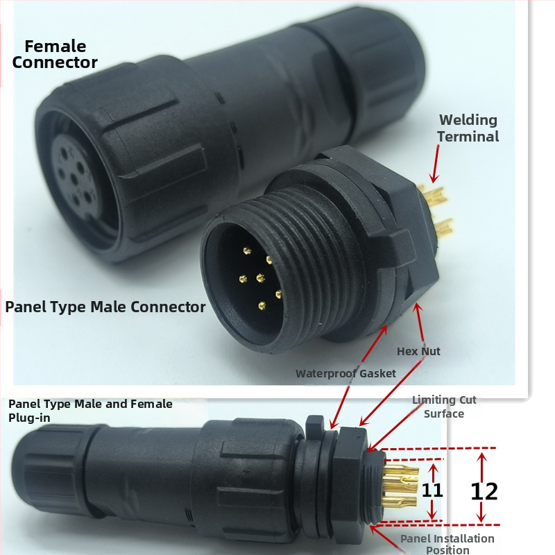 M14 водоустойчив авиационен конектор — щепсел и гнездо, 2–8 полюса, 220V, AC/DC интерфейс, медни контакти