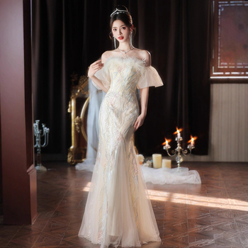 Večernja haljina s jednim ramenom za žene, visok struk, duga suknja u obliku ribje repi, bez rukava, poliesterska mješavina 30–50%