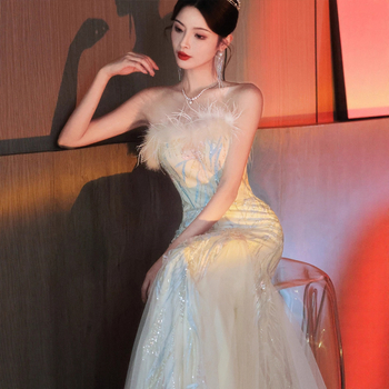 Večernja haljina s jednim ramenom za žene, visok struk, duga suknja u obliku ribje repi, bez rukava, poliesterska mješavina 30–50%