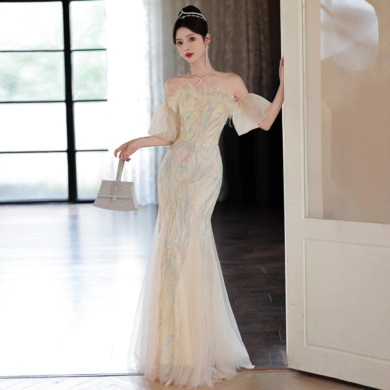 Večernja haljina s jednim ramenom za žene, visok struk, duga suknja u obliku ribje repi, bez rukava, poliesterska mješavina 30–50%