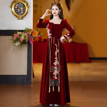 Esküvői fogadási ruha hosszú ujjú, magas derekú, A-vonalú szabás, hosszú szoknya, 2025 ősz