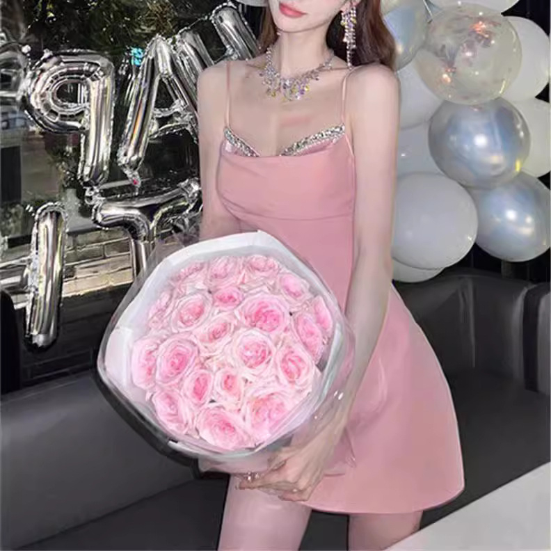 Haljina s trakama, poliester, V izrez, bez rukava, visok struk, kratka suknja, ljeto 2025, seksi party stil