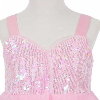 Dječja haljina princeze za cosplay s šljokicama i cvjetnim uzorkom; stil: princeza, naramenice; glavni materijal: poliester; podstava: poliester; uzorak: cvjetni