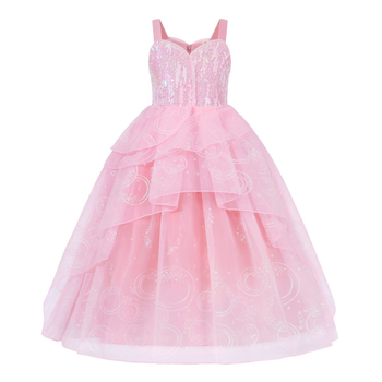 Dječja haljina princeze za cosplay s šljokicama i cvjetnim uzorkom; stil: princeza, naramenice; glavni materijal: poliester; podstava: poliester; uzorak: cvjetni