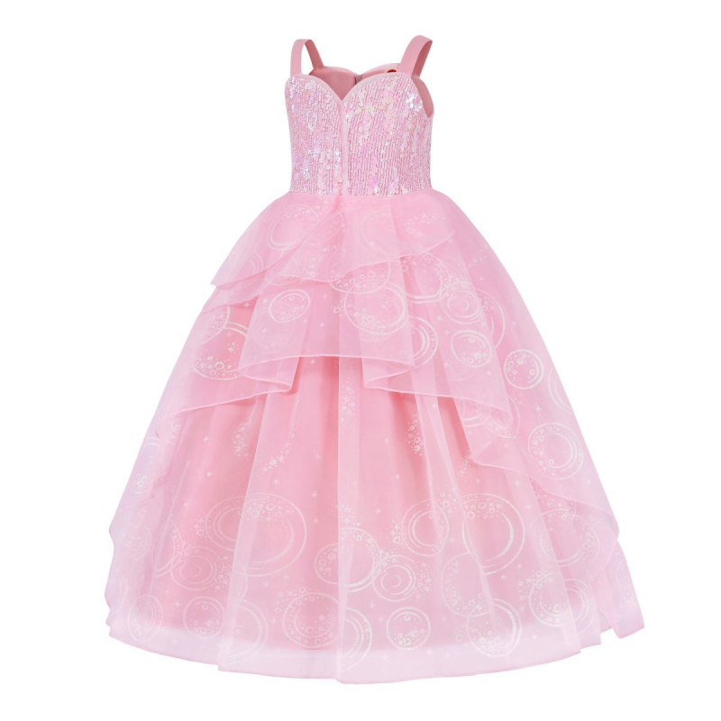 Dječja haljina princeze za cosplay s šljokicama i cvjetnim uzorkom; stil: princeza, naramenice; glavni materijal: poliester; podstava: poliester; uzorak: cvjetni