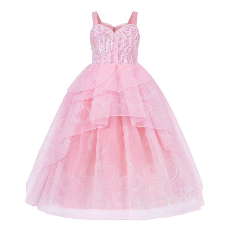 Dječja haljina princeze za cosplay s šljokicama i cvjetnim uzorkom; stil: princeza, naramenice; glavni materijal: poliester; podstava: poliester; uzorak: cvjetni