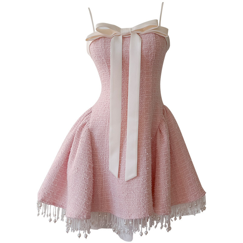 A-linija haljina bez rukava s visokim strukom, jednolinijski ovratnik, zatvarač, acetatni satenski s vunenim udjelom, detalj kolage/splice, zimsko izdanje 2025