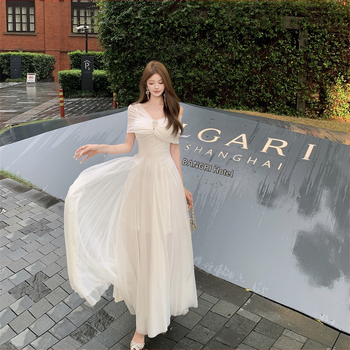 Rochie maxi din poliester, fără mâneci, decolteu în V, talie înaltă, croială A-line