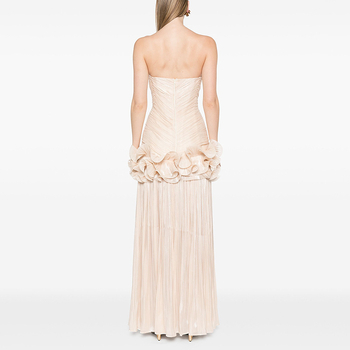 Svečana haljina bez rukava, bez naramenica, visokim strukom, duga vila haljina, poliester tkanina, 3D uzorak, kolagenska izrada.