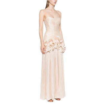 Svečana haljina bez rukava, bez naramenica, visokim strukom, duga vila haljina, poliester tkanina, 3D uzorak, kolagenska izrada.