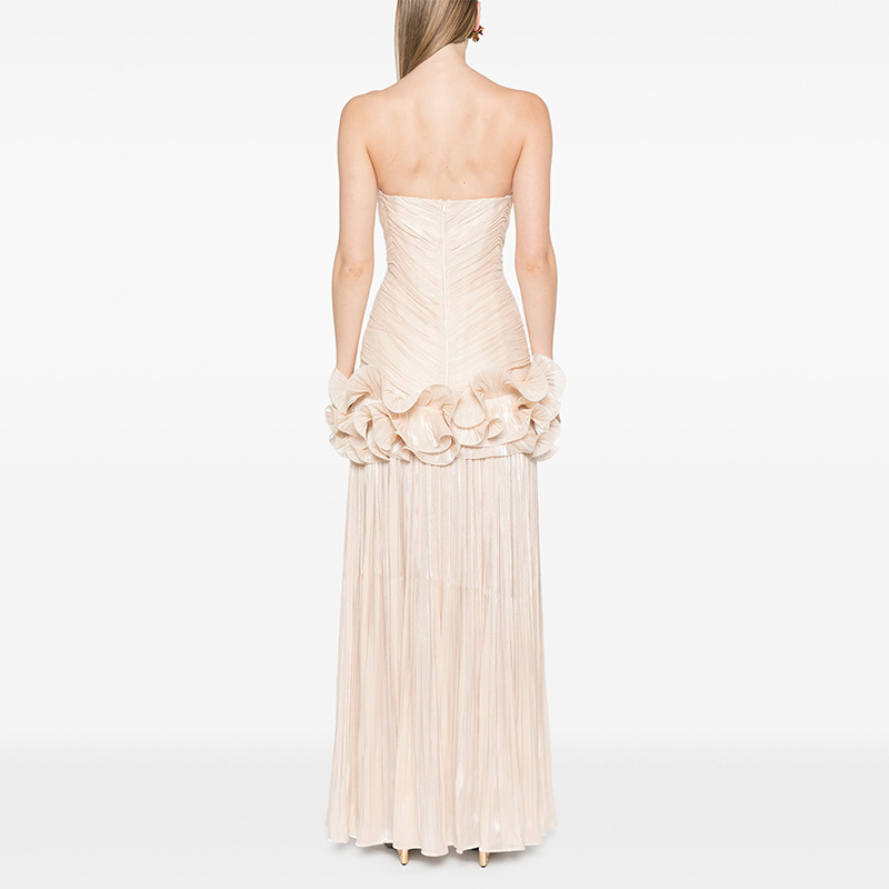 Svečana haljina bez rukava, bez naramenica, visokim strukom, duga vila haljina, poliester tkanina, 3D uzorak, kolagenska izrada.